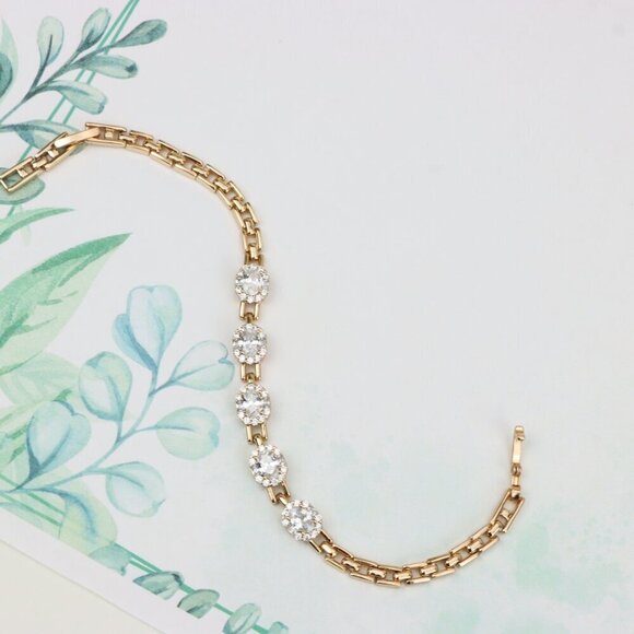 "Oval Cut Sparkling Stone Rose Gold Bracelet with Chain Design, XPBL0826 - Picture 3 of 12